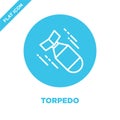 torpedo icon vector from military collection. Thin line torpedo outline icon vector  illustration. Linear symbol for use on web Royalty Free Stock Photo