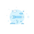 Torpedo under water flat vector icon. Filled line style. Blue monochrome design. Editable stroke Royalty Free Stock Photo