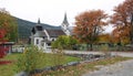 Torpo white church and stave church in Ãl i Hallingdal in Norway in autumn Royalty Free Stock Photo