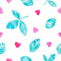 Torquoise green leaves and hearts. Royalty Free Stock Photo