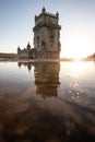 Torre de BelÃ©m on the banks of the Tagus, historic watchtower in the sunset Royalty Free Stock Photo