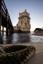 Torre de BelÃ©m on the banks of the Tagus, historic watchtower in the sunset Royalty Free Stock Photo