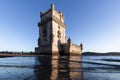 Torre de BelÃ©m on the banks of the Tagus, historic watchtower in the sunset Royalty Free Stock Photo