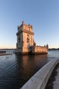 Torre de BelÃ©m on the banks of the Tagus, historic watchtower in the sunset Royalty Free Stock Photo