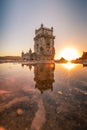 Torre de BelÃ©m, historical monument in the Tagus river. Sunset Lisbon Portugal Royalty Free Stock Photo