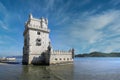 Torre de Belem Tower and a view of the River Tagus aka Tejo or Tajo in Lisbon, Portugal. Classified as UNESCO World Heritage it Royalty Free Stock Photo