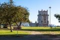 Torre de Belem UNESCO World Heritage View from Across Park During Sunny Day Sumer August 2017