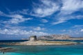 Torre de Corsari in Sardinia with big sky background and crystal water. Mediterranean sea in Sardinia,Italy,crystal sea in Sardini