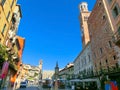 Torre dei Lamberti facade on piazza Erbe in Verona, Italy Royalty Free Stock Photo