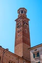 Torre dei Lamberti in Piazza delle Erbe, Verona, Italy. It is also known as the -Bell Tower-, built in the 12th century Royalty Free Stock Photo