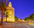 The Torre del Oro in evening lights, Seville, Spain Royalty Free Stock Photo