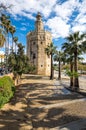Torre del Oro, historical limestone Tower of Gold in Seville, Spain Royalty Free Stock Photo