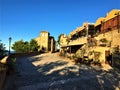 Torre di Palme town in Marche region, Italy. Historic tower, restaurants, light and shadows