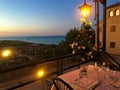 Torre di Palme town in Marche region, Italy. Sunset, sea, colours, restaurant and romantic view Royalty Free Stock Photo