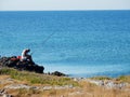 Torre Lapillo - Lonely fisherman Royalty Free Stock Photo