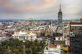 Torre Latinoamericana on Juarez avenue and morning sun flare, Mexico city capital Royalty Free Stock Photo