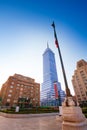 Torre Latinoamericana and Mexican flag in capital Royalty Free Stock Photo