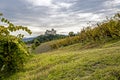 Torrechiara castle in Parma countryside by winery grapes hills, Italy Royalty Free Stock Photo