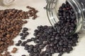 Torrefacto coffee beans beside natural roasted coffee beans Royalty Free Stock Photo