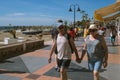 Torremolinos, Malaga, Spain, may 8, 2019. People walking at promenade Royalty Free Stock Photo