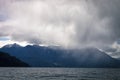 Torrential rain over the Todos los Santos lake All Saints lake, near Puerto Varas, in the Vicente Perez Rosales National Park,