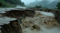 The torrential rain pounds against the fragile earth causing it to crumble and collapse creating new rifts in its wake Royalty Free Stock Photo