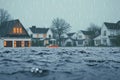 Torrential rain and storm surge inundate residences in a disaster