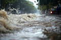 Torrential rains pour down, a deluge unleashed by the hurricane, flooding streets and overwhelming drains