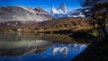 View of Fitz Roy mountain also known as Chalten from Capri lake, morning view Royalty Free Stock Photo