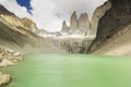 Torres del paine lake in patagonia with rock walls Royalty Free Stock Photo