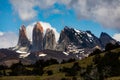 Torres Del Paine National Park, Chile. Sun on the famous towers Royalty Free Stock Photo