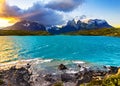 Torres del Paine National Park at sunset , Patagonia, Chile Royalty Free Stock Photo