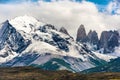 Torres del Paine peaks coming from clouds