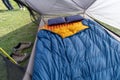 Sleeping gear inside tent