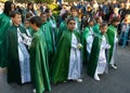 Torrevieja, Spain - April 7, 2023:Children participating in Holy Week procession in Spain