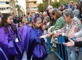 Torrevieja, Spain - April 7, 2023:Children participating in Holy Week procession in Spain