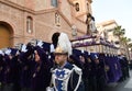 Torrevieja, Spain - April 7, 2023: costaleros carrying float paso during Holy Week procession in Torrevieja, Spain