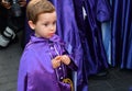 Torrevieja, Spain - April 7, 2023:Little boy participating in Holy Week procession in Spain