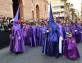 Torrevieja, Spain - April 7, 2023: Nazarenos during Holy Week procession in Spain