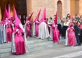 Torrevieja, Spain - April 7, 2023: Nazarenos during Holy Week procession in Torrevieja, Spain