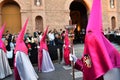 Torrevieja, Spain - April 7, 2023: Nazarenos during Holy Week procession in Torrevieja, Spain