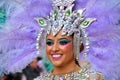 TORREVIEJA, SPAIN FEBRUARY 12, 2023: Girl in a fancy carnival costume at a Mardi Gras parade, Alicante, Costa blanca region. Spain