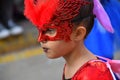 TORREVIEJA, SPAIN, FEBRUARY 12, 2023: Kids in a colorful carnival costumes at a festive parade, Alicante, Costa blanca region.