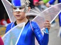 TORREVIEJA, SPAIN, FEBRUARY 12, 2023: Kids in a colorful carnival costumes at a festive parade, Alicante, Costa blanca region.