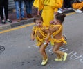 TORREVIEJA, SPAIN, FEBRUARY 12, 2023: Kids in a colorful carnival costumes at a festive parade, Alicante, Costa blanca region.