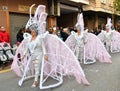 TORREVIEJA, SPAIN FEBRUARY 12, 2023: Participants dressed in a colorful carnival honeybee costumes on the street during the Royalty Free Stock Photo