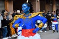 TORREVIEJA, SPAIN FEBRUARY 12, 2023: Participants dressed in a colorful carnival honeybee costumes on the street during the