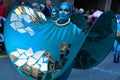 TORREVIEJA, SPAIN FEBRUARY 12, 2023: Woman in a fancy carnival costume at a Mardi Gras parade, Alicante, Costa blanca region.
