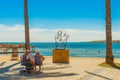 TORREVIEJA, SPAIN: Sculpture in favor of the victims of covid at Playa del Cura in the coastal city of Torrevieja