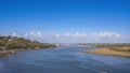 Torridge Estuary, north Devon, UK. Panoramic landscape with wind turbines, Chivenor. Royalty Free Stock Photo